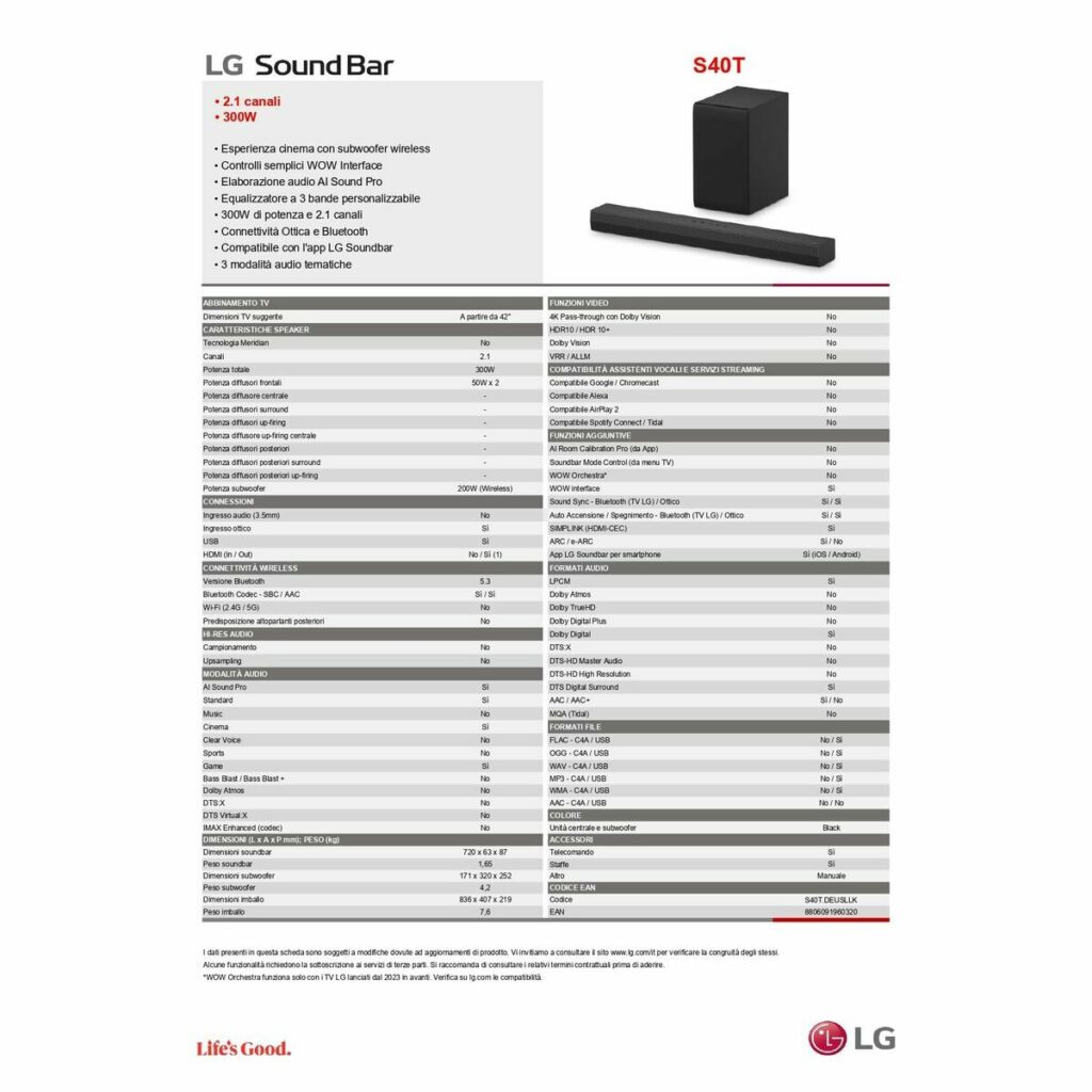 Σύστημα Ηχείων Soundbar LG S40TR.DEUSLLK Μαύρο 400 W