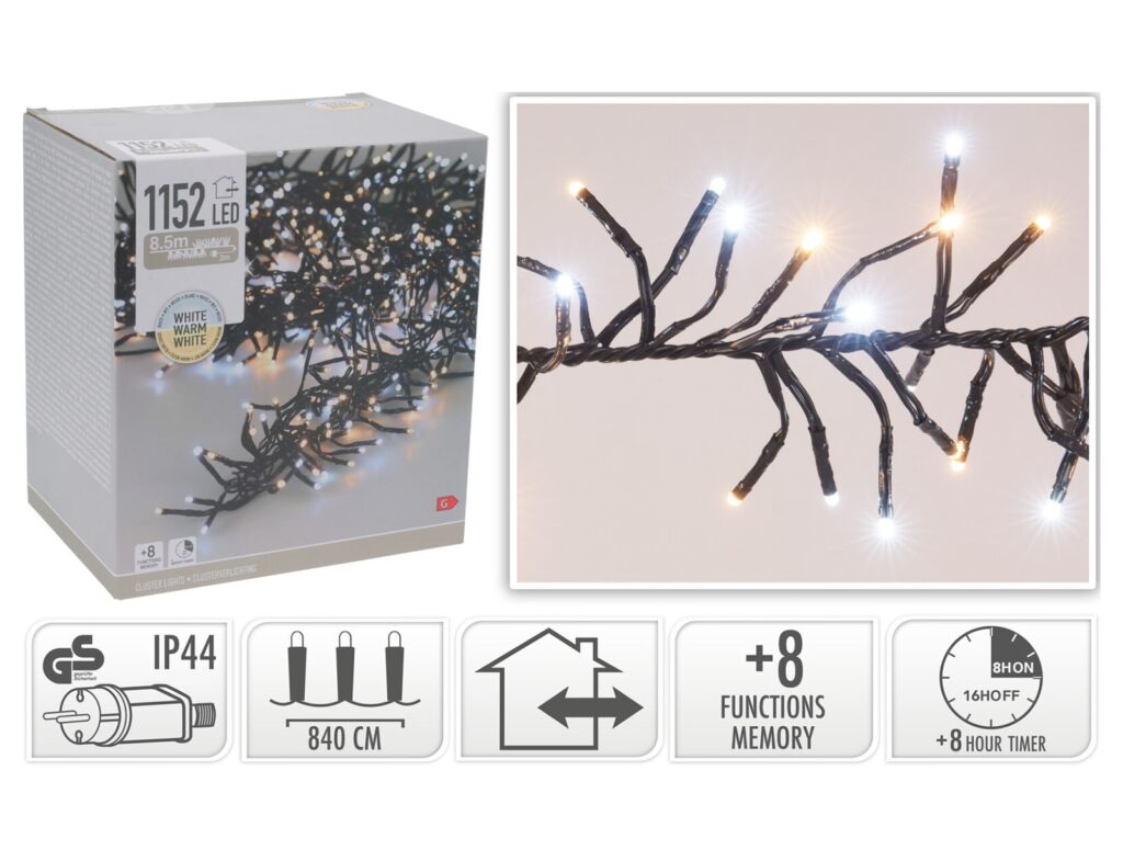 1152 Led Φωτάκια - 8.4 Μέτρα - Χρονοδιακόπτης - Λευκό, Θερμό Λευκό