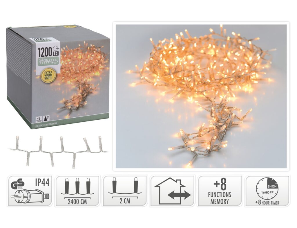 1200 Led Φωτάκια - 24 Μέτρα - Χρονοδιακόπτης - Extra Θερμό Λευκό