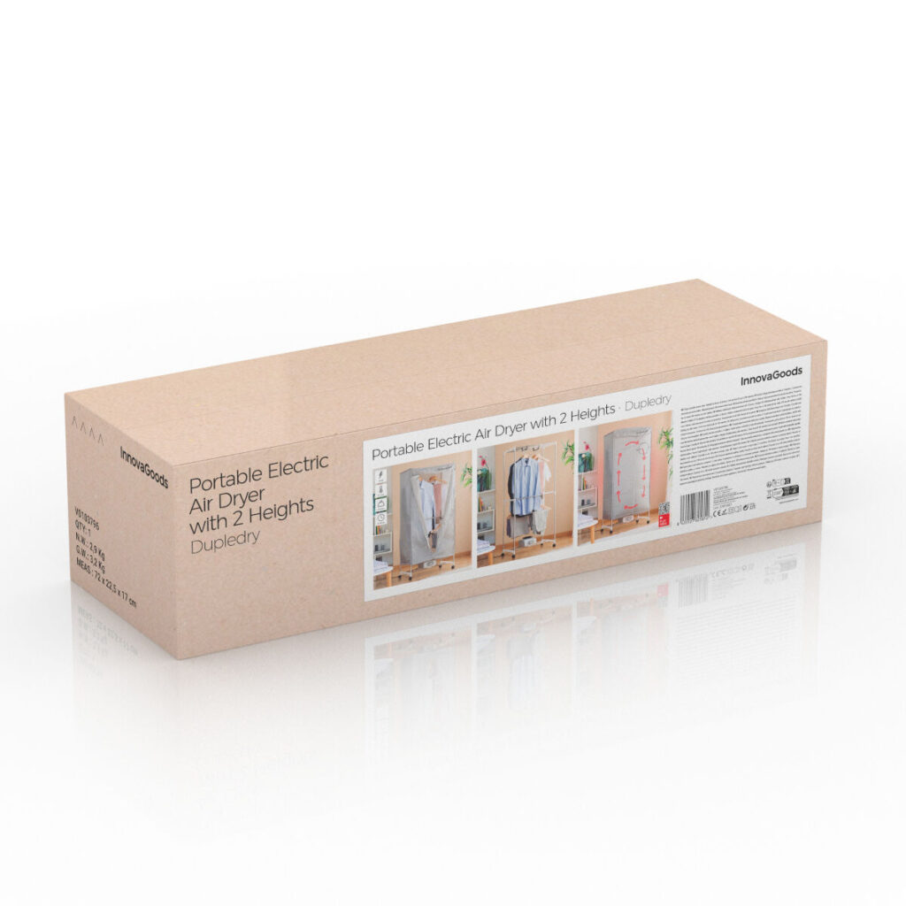 2 Υψηλό Φορητό Ηλεκτρικό Στεγνωτήριο Dupledry Blue InnovaGoods 1200 W