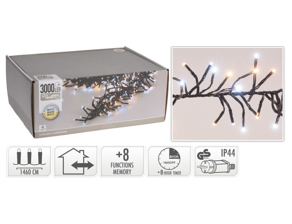 3000 Led Φωτάκια - 21.8 Μέτρα - Χρονοδιακόπτης - Λευκό, Θερμό Λευκό