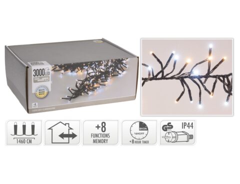 3000 Led Φωτάκια - 21.8 Μέτρα - Χρονοδιακόπτης - Λευκό, Θερμό Λευκό
