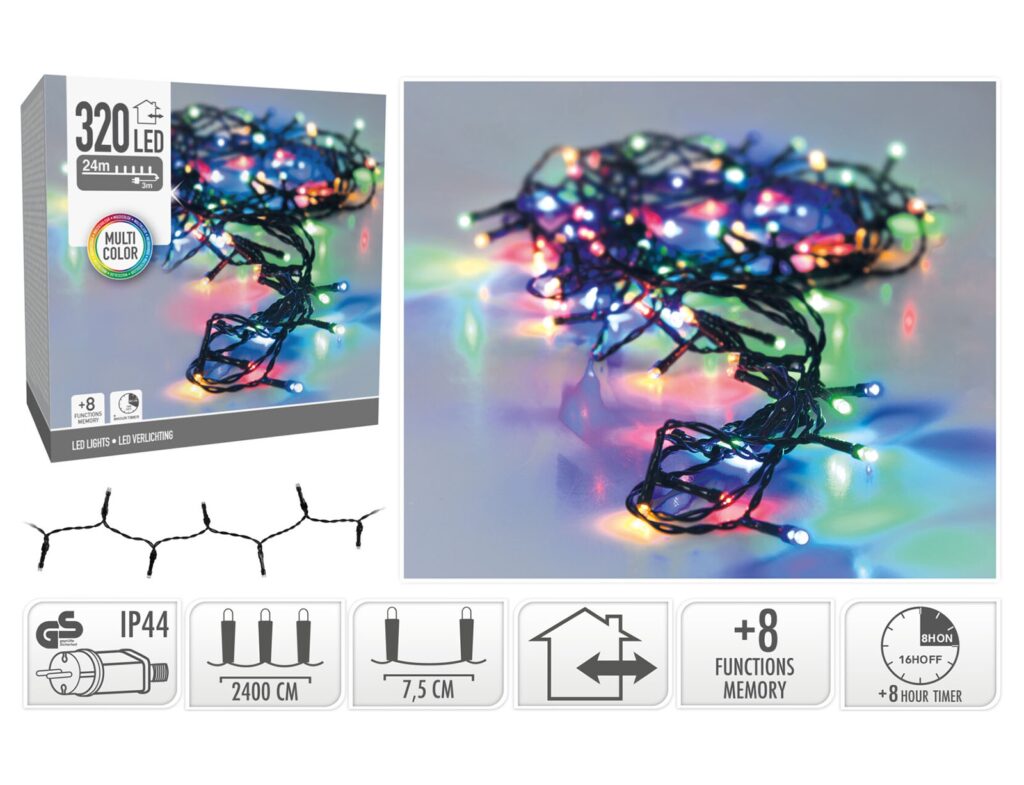 320 Led Φωτάκια - 24 Μέτρα - Χρονοδιακόπτης - Πολύχρωμο