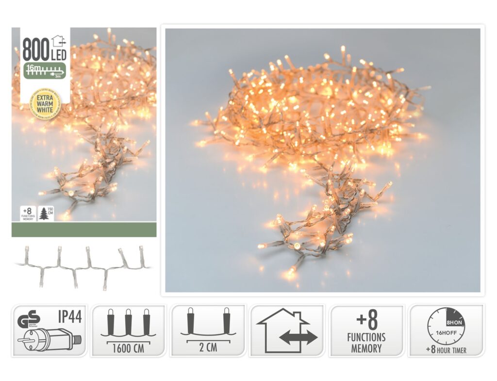 800 Led Φωτάκια - 16 Μέτρα - Χρονοδιακόπτης - Θερμό Λευκό