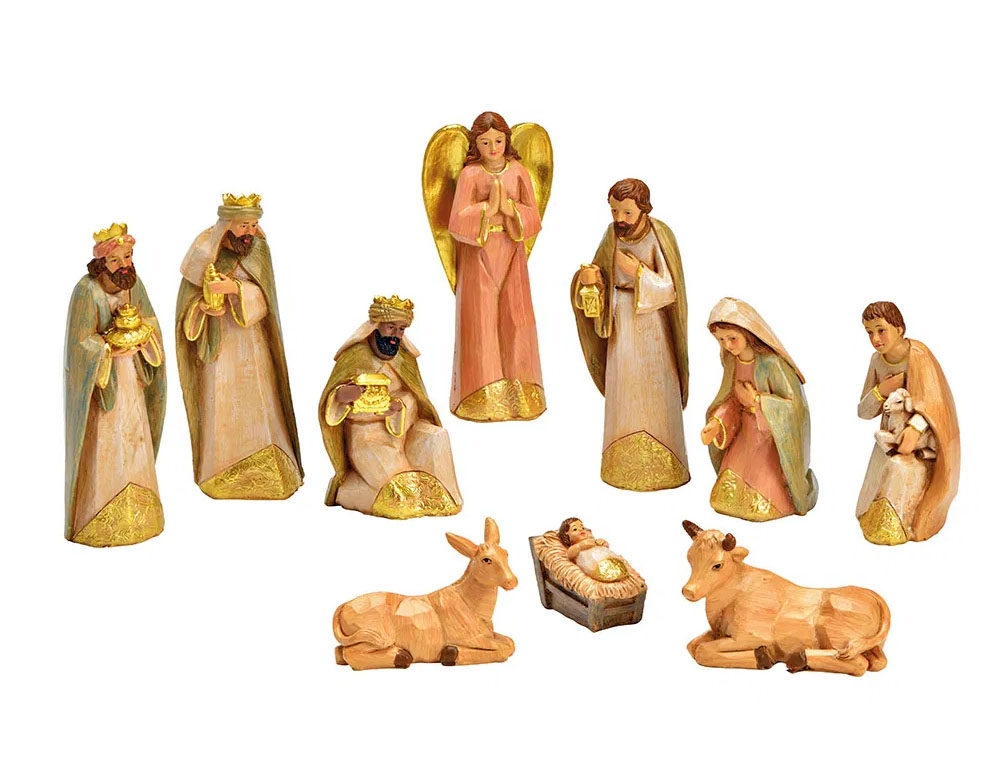 Χριστουγεννιάτικες Φιγούρες Crib Set Of 10, Made Of Poly Colorful (H) 4-15Cm