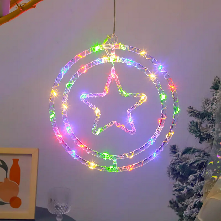 Χριστουγεννιάτικο φωτεινό διακοσμητικό 3D LED κρεμαστό - Αστέρι - 2pcs - 272307 - RGB