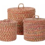Καλάθια Basket Set Of 3 With Lid And Handle Bd2000390