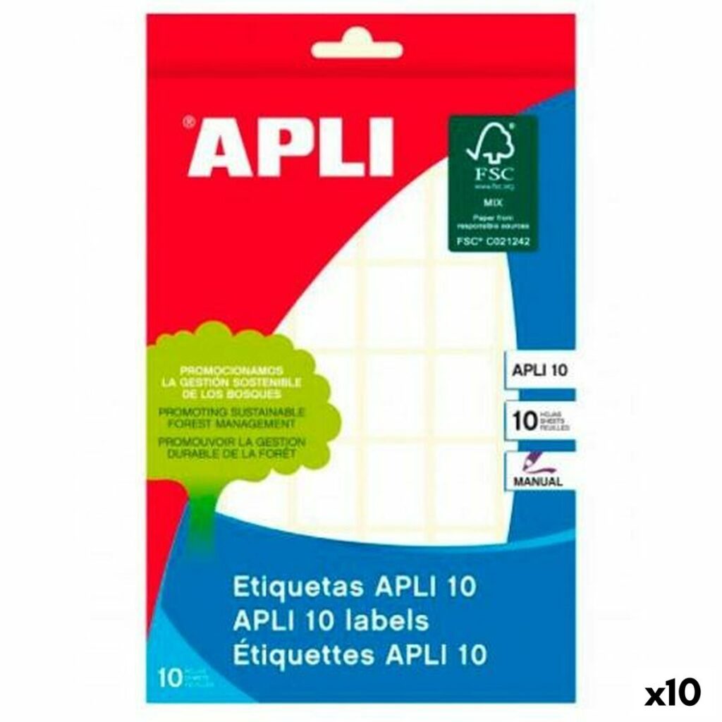 Κολλητικές ετικέτες Apli Λευκό χαρτί 10 Φύλλα 16 x 22 mm (x10)