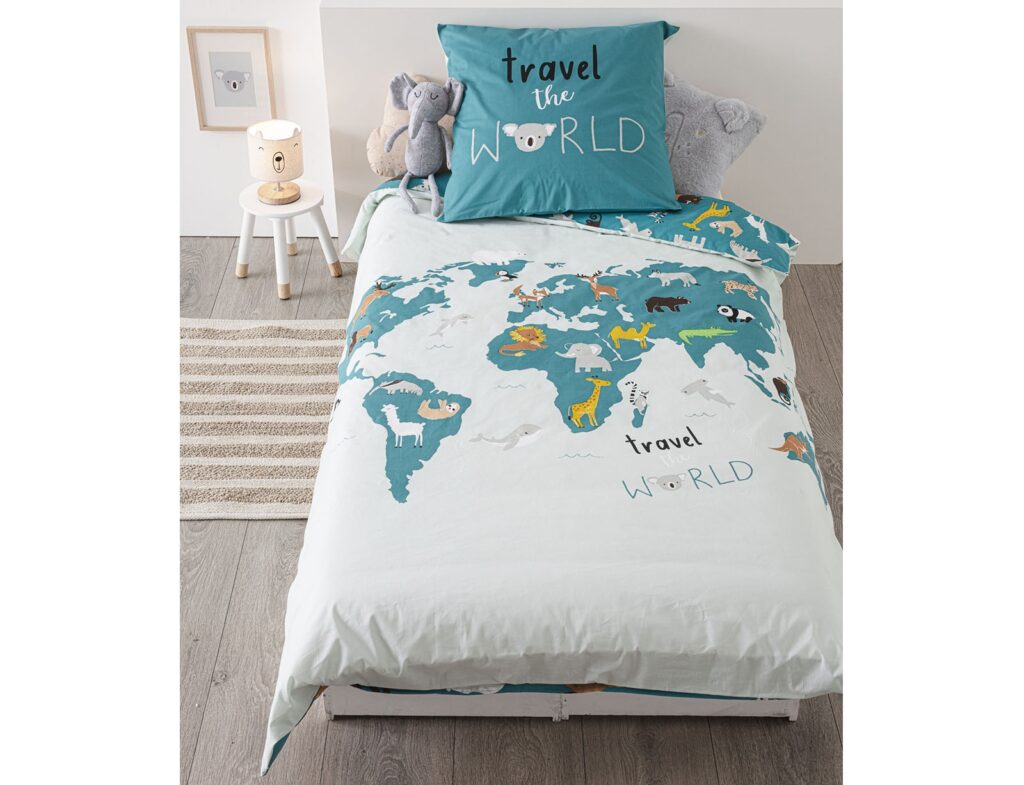 Σετ Παπλωματοθήκη-Μαξιλαροθήκη Atmosphera World Map - 140X200Cm - 2 Τμχ