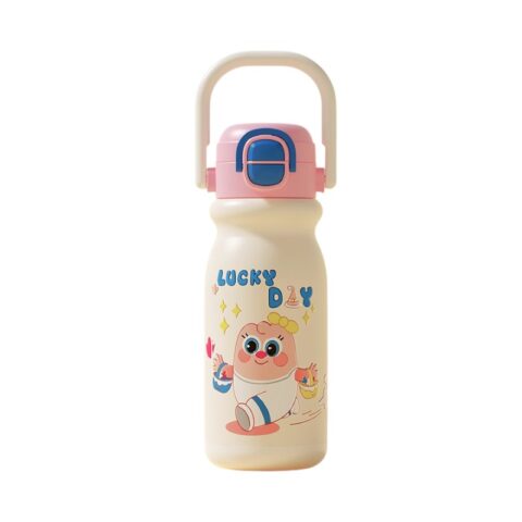 Παιδικό παγούρι-θερμός με καλαμάκι - 500ml - 696246 - White/Pink