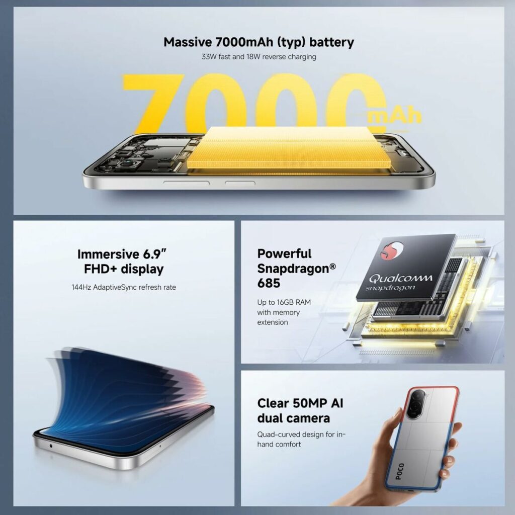 Smartphone Xiaomi POCO M7 8-256 SV Octa Core 8 GB RAM 256 GB Ασημί 6,9"