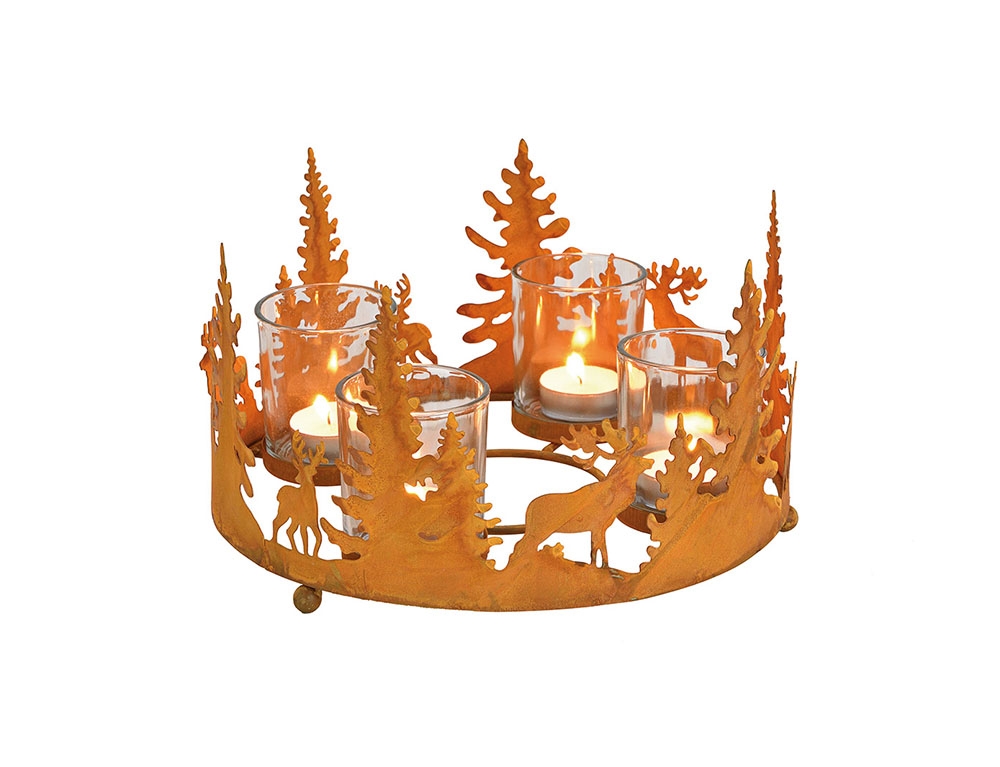 Διακόσμηση & Deco Σε Εορταστικό Πνεύμα Advent Wreath Winter Forest, Rusty Finish Tealight