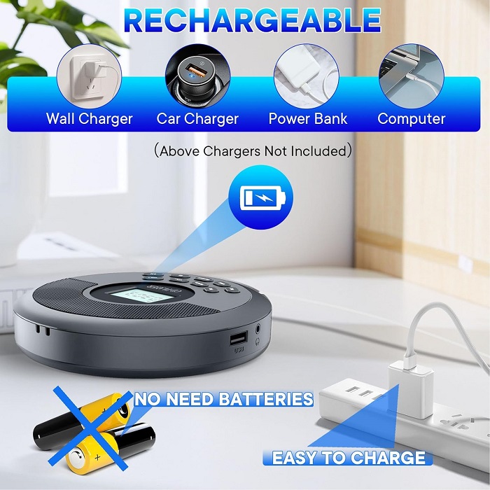Φορητό επαναφορτιζόμενο CD Player με Bluetooth - PM20 - 718198 - Black