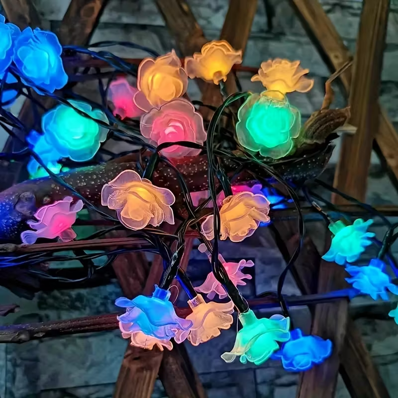 Ηλιακή γιρλάντα φωτισμού LED - Τριαντάφυλλο - 5m+1m - 20D - 152905 - RGB