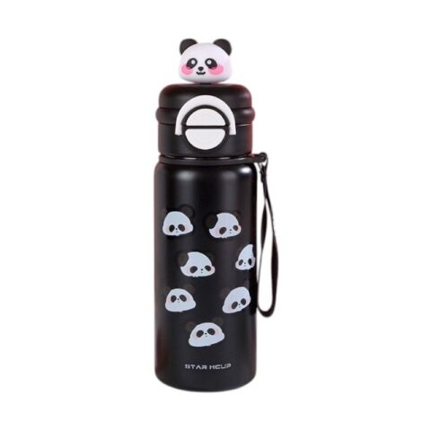 Παιδικό παγούρι-θερμός Panda με καλαμάκι - 500ml - 722344 - Black