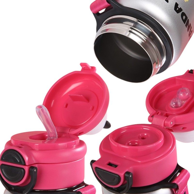 Παιδικό παγούρι-θερμός Panda με καλαμάκι - 500ml - 722344 - Black