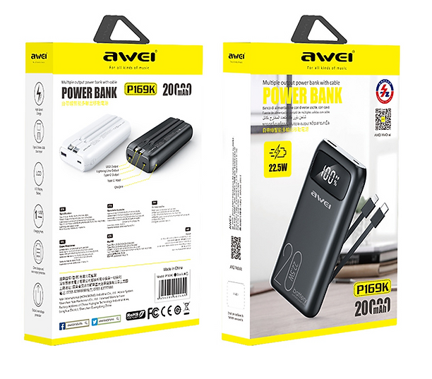 Powerbank - P169K - 20.000mah - AWEI - 002981 - Black