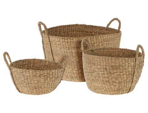 Ψάθινα & Υφασμάτινα Καλάθια Basket Set Round Seagrass S3 Vm1000040