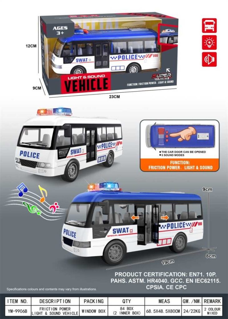 Ηλεκτρονικό λεωφορείο Police με φωτισμό - YM-9906B - 917328