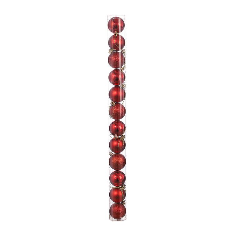 Σετ Χριστουγεννιάτικες μπάλες - 8cm - 12pcs - 326055 - Red