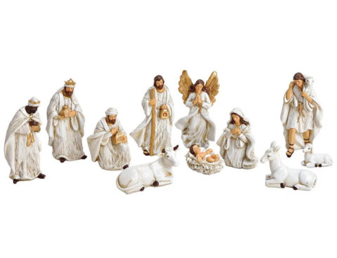 Χριστουγεννιάτικες Φιγούρες Nativity Figures Set Of 11, Poly, Antique White, (