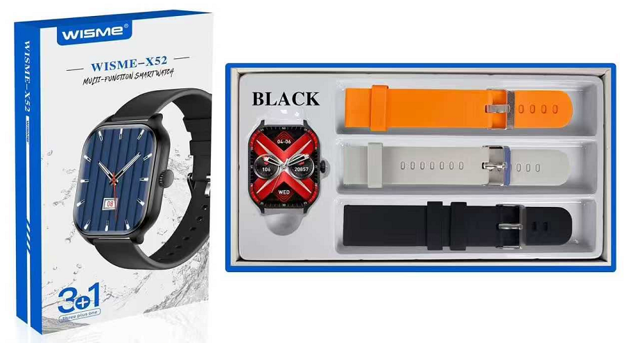 Σετ Smartwatch με 3 λουράκια - WISME-X52 - 750612 - Black