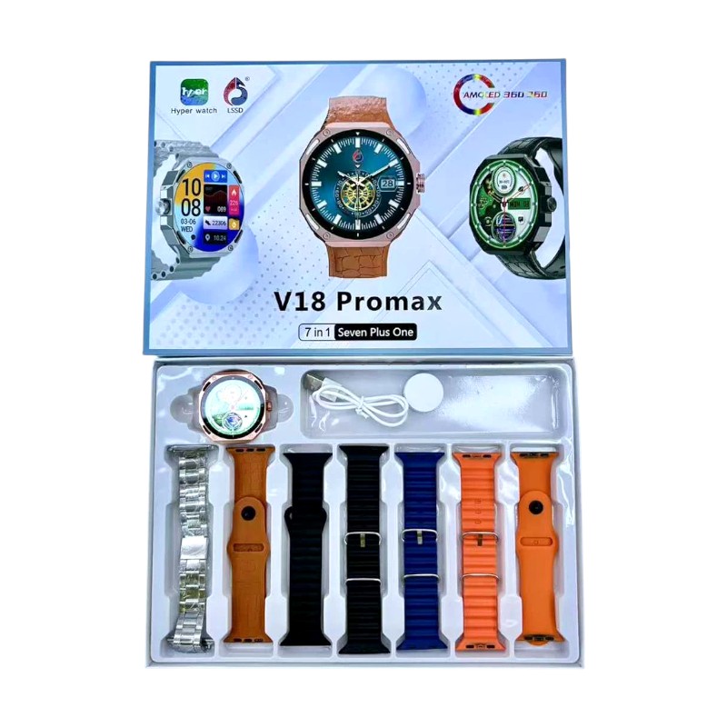 Σετ Smartwatch με 7 λουράκια - V18 Pro Max - 814116 - Gold