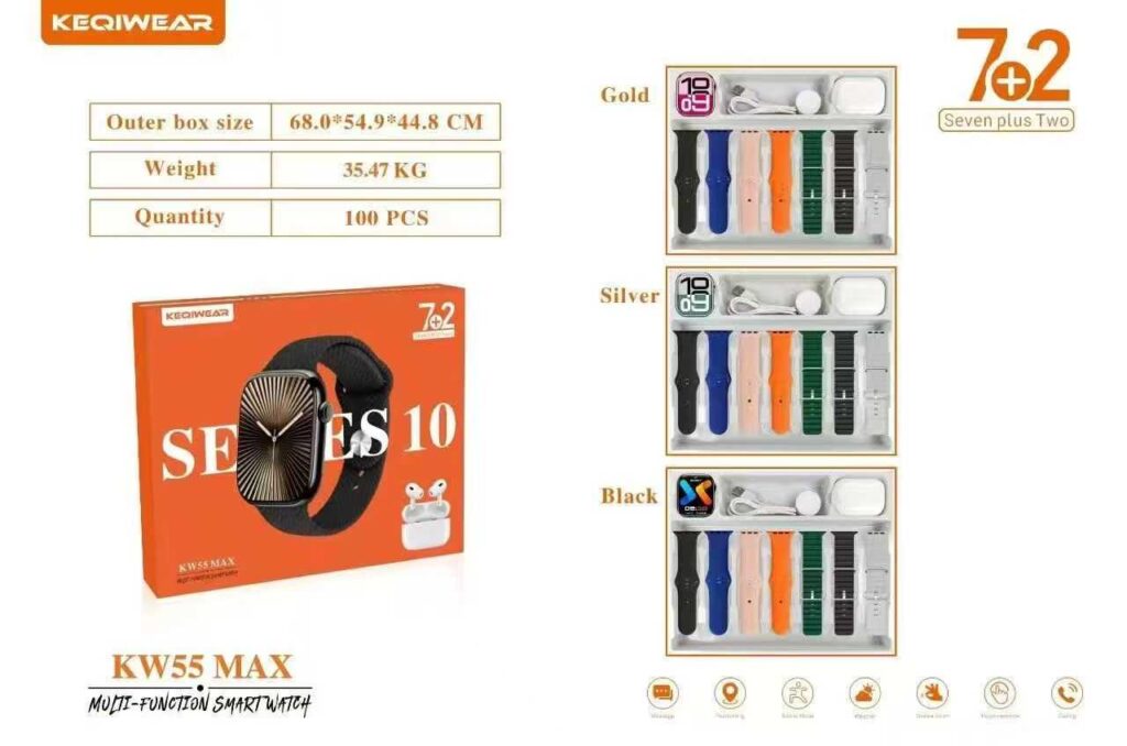 Σετ Smartwatch με ασύρματα ακουστικά Bluetooth & 7 λουράκια - KW55 MAX - 750360 - Black