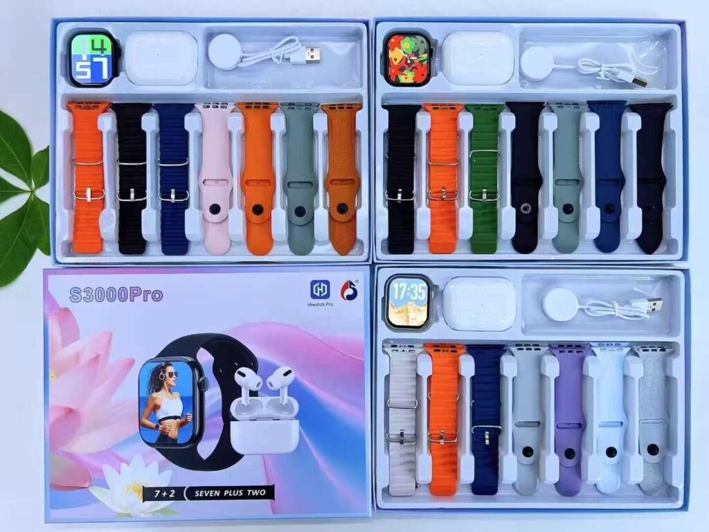 Σετ Smartwatch με ασύρματα ακουστικά Bluetooth & 7 λουράκια - S3000 Pro - 814086 - Black