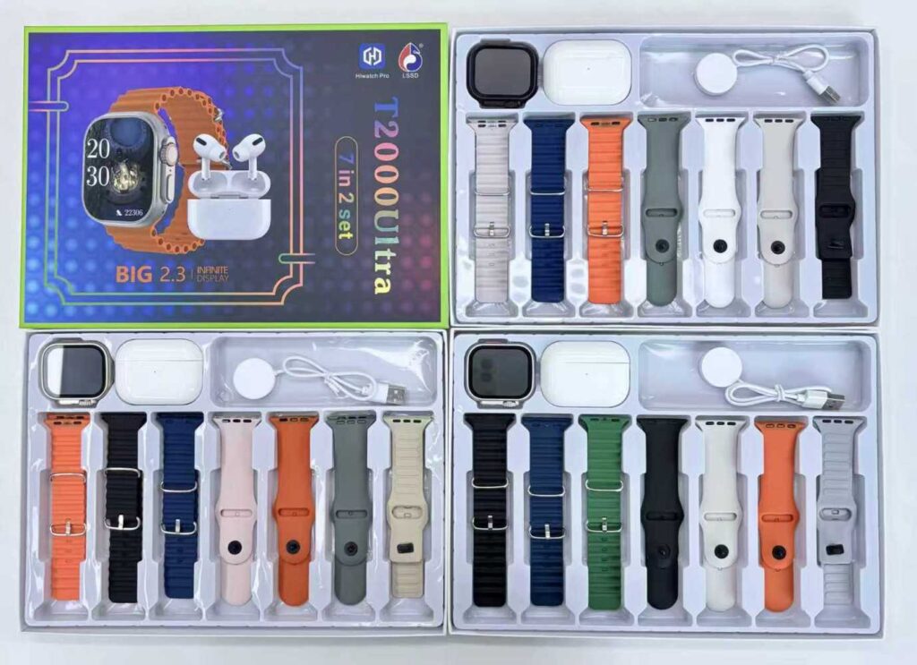 Σετ Smartwatch με ασύρματα ακουστικά Bluetooth & 7 λουράκια - T2000 UItra - 814130 - Black