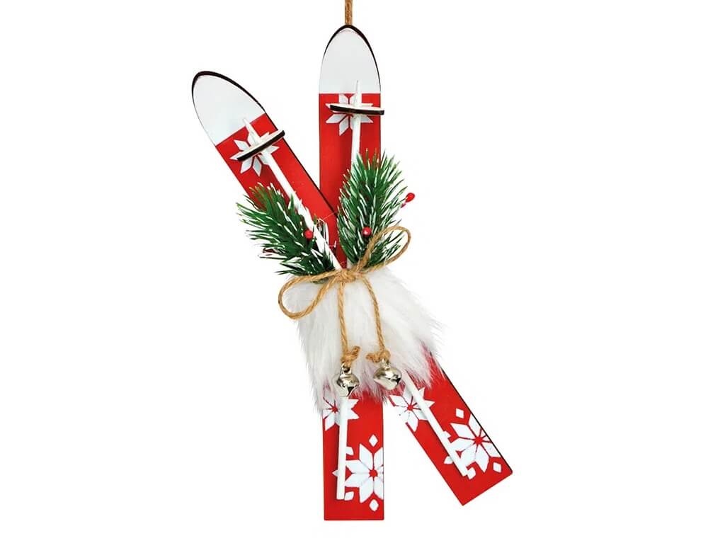 Vintage Ξύλινα Στολίδια Δέντρου  Christmas Hanger Skis Of Wood, Plastic, Plush Natu