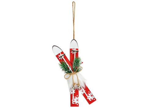Vintage Ξύλινα Στολίδια Δέντρου  Christmas Hanger Skis Of Wood, Plastic, Plush Natu