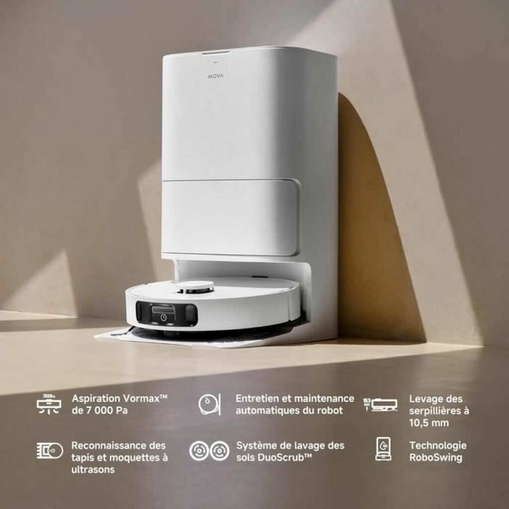 Robot σκούπα και σφουγγαρίστρα MOVA E30ULTRA 7000 Pa, δοχείο 4 l, αυτονομία 3 ωρ, λευκό