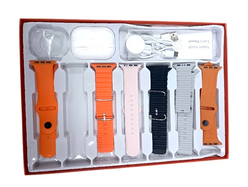 Σετ Smartwatch με ασύρματα ακουστικά Bluetooth & 7 λουράκια - KW55 MAX - 750360 - Gold