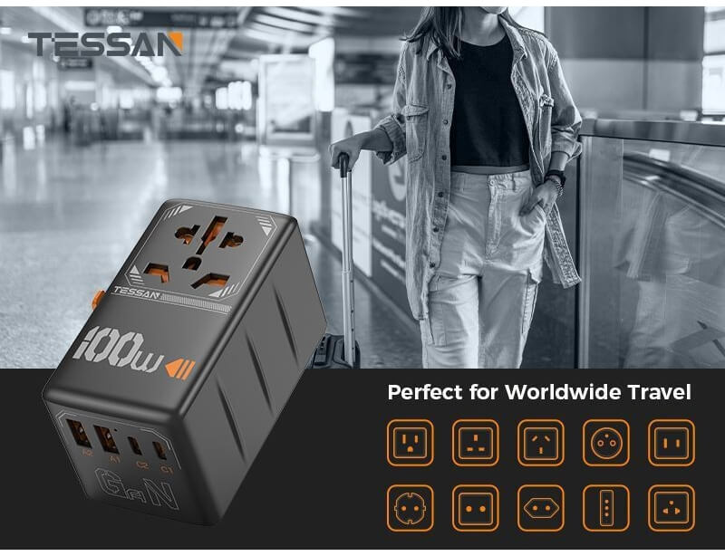 Φορτιστές & Καλώδια Φόρτισης Συσκευών Tessan Gan Universal Travel Adapter Ts-Wta04