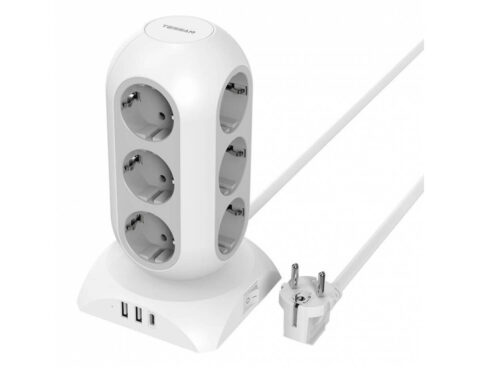 Πολύμπριζα 15 In 1 Tower Surge Protector Tessan 25W 12Xschuko