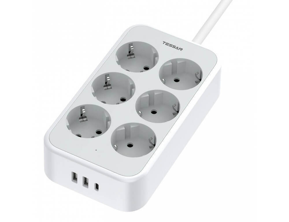Πολύμπριζα 9 In 1 Power Strip Tessan 25W 6Xschuko, 2Xusb, 1Xt