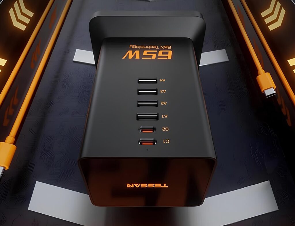 Πολύμπριζα Power Strip Tessan 8 In 1 Gan 3Xschuko 4Xusb 2Xtyp