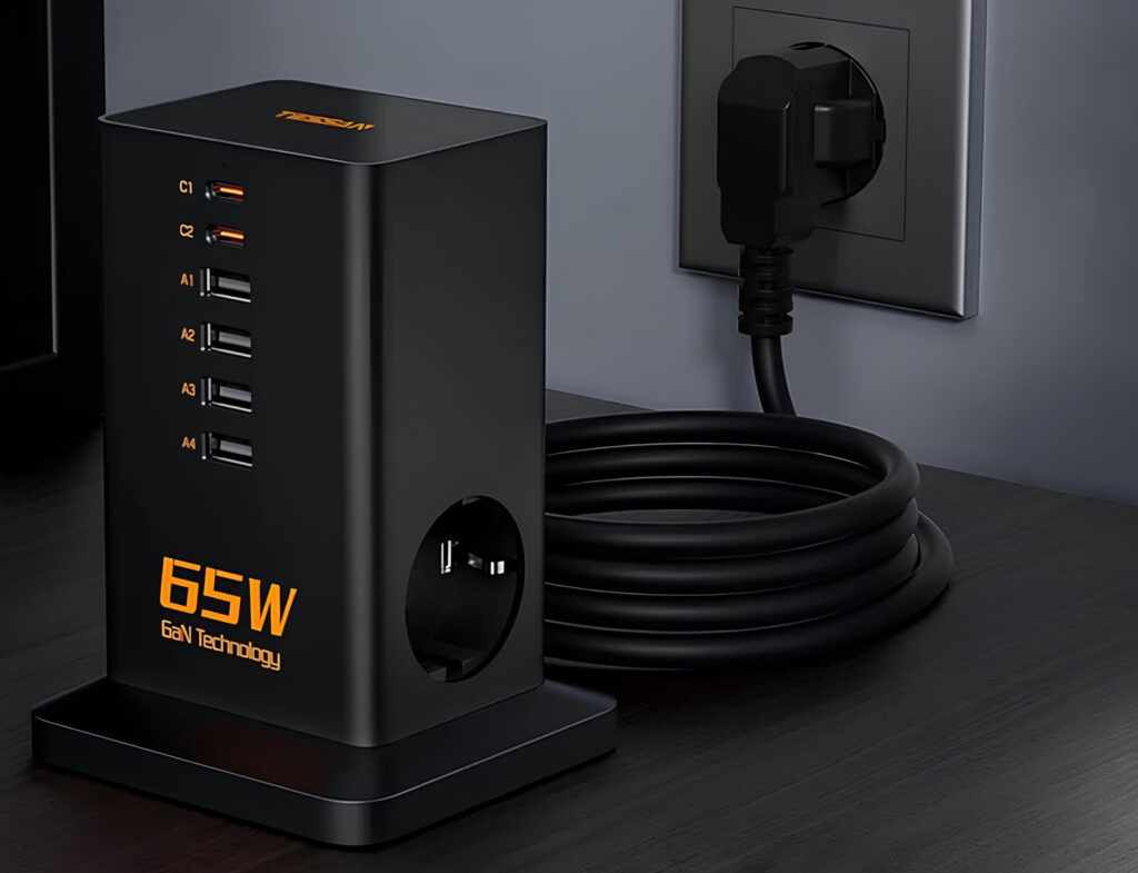 Πολύμπριζα Power Strip Tessan 8 In 1 Gan 3Xschuko 4Xusb 2Xtyp