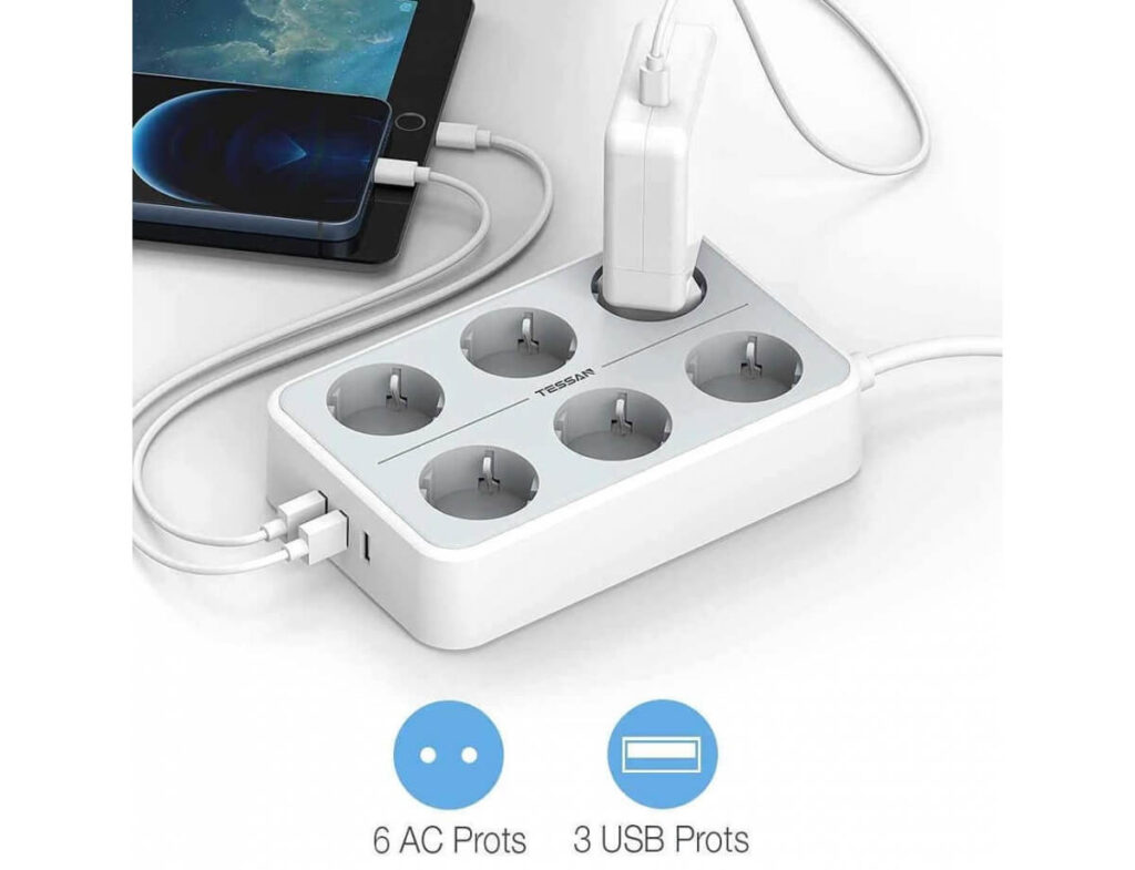 Πολύμπριζα Power Strip Tessan 9 In 1 Ts-303