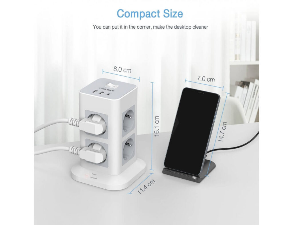 Πολύμπριζα Tower Surge Protector Tessan 11 In 1 Tps03-De-C