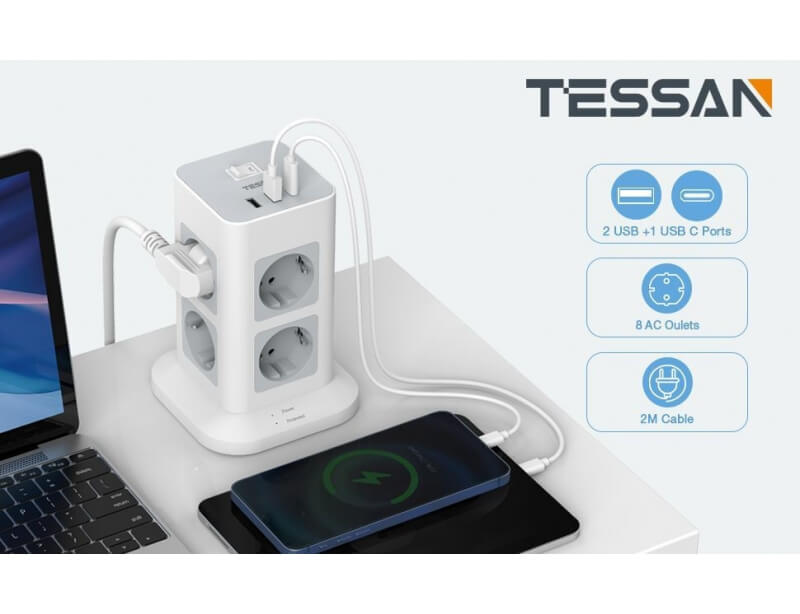 Πολύμπριζα Tower Surge Protector Tessan 11 In 1 Tps03-De-C
